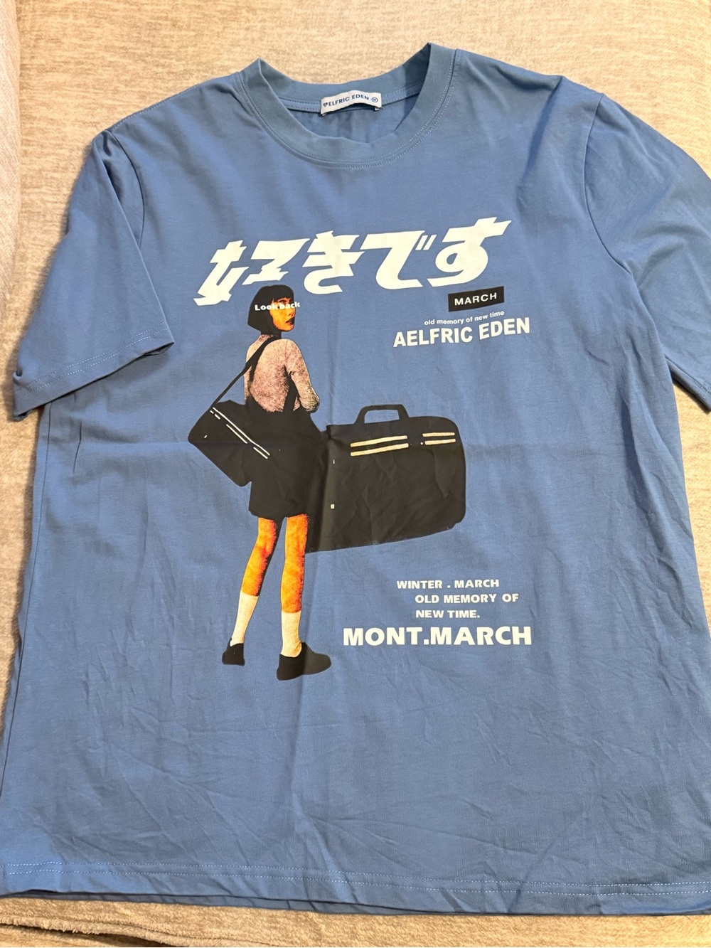 Aelfric Eden Blue Graphic Tee with Duffel Bag Artwork